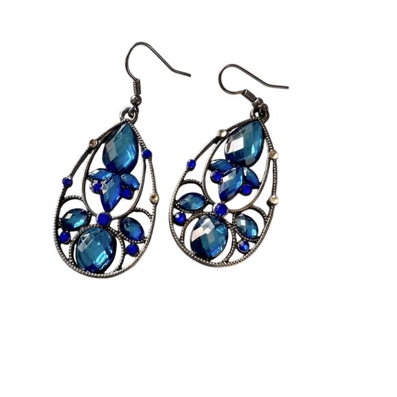 Blue Gems Dangle Earrings - Picture 1 of 4